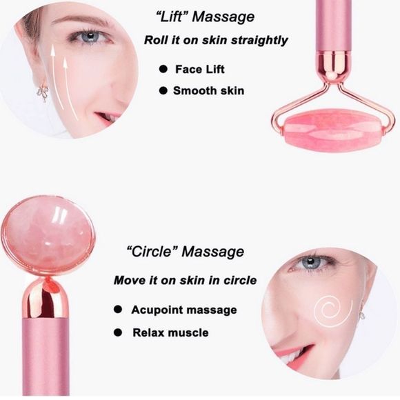 💗 Jade Roller+Gua Sha Rose Quartz, Face Eyes Neck Body Relieve Fine Lines - Picture 5 of 7